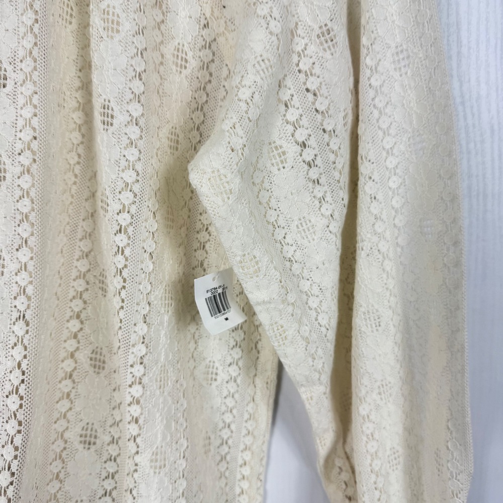 Old Navy Women Creme Lace Smocked Mock Neck Keyhole Long Sleeve NWT Blouse Sz M - Picture 11 of 14